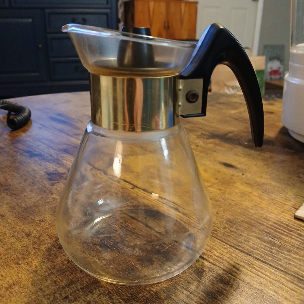 Vtg Corning Gold Band‎ Heat Proof Glass 2C Coffee Pot Carafe Tea Pitcher w/Lid